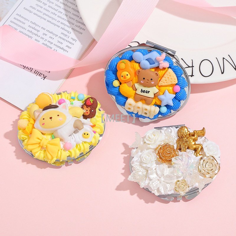 Bộ Gương Trang Điểm Họa Tiết Gấu Hoạt Hình DIY Bằng Nhựa Resin