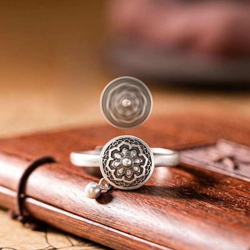 Set 2 Nhẫn Cầu Nguyện Phật Giáo Có Bánh Xe Hoa Sen