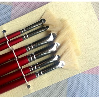 Bộ cọ 6 cây đầu hình quạt lông mềm, cọ quạt lông hình đuôi cá thân đỏ
