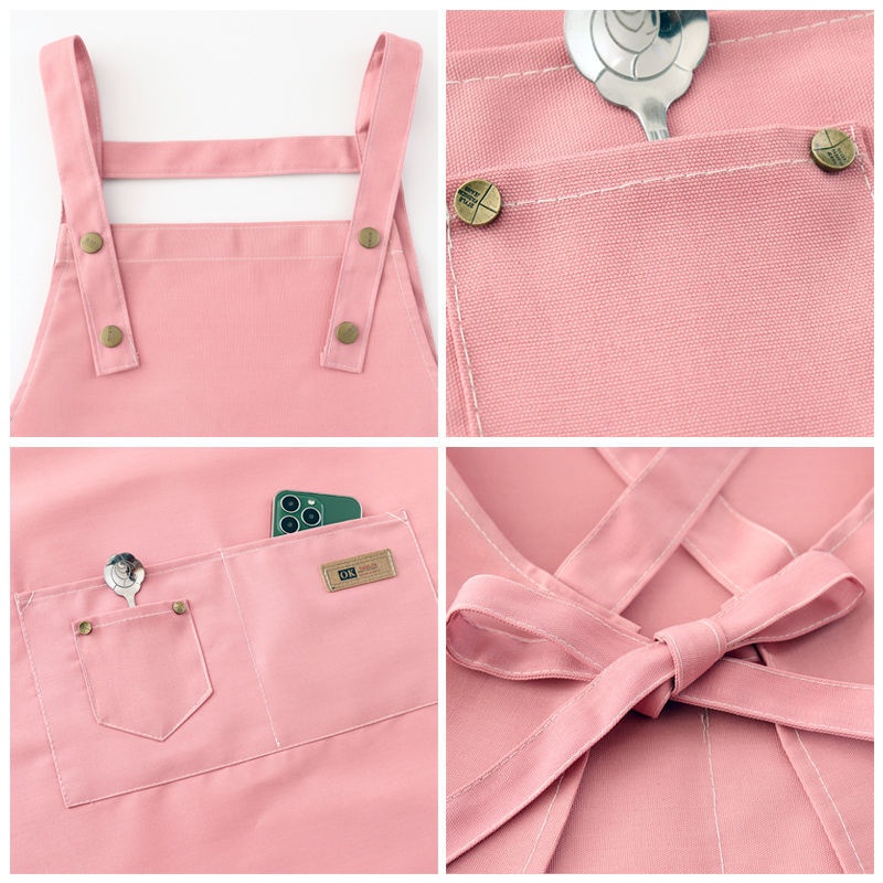 Tạp Dề Vải Canvas Họa Tiết Gấu Và Dâu Tây Dễ Thương Dành Cho Nữ