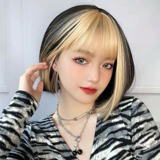 Tóc giả nữ đẹp 😊FREESHIP😊 Tóc giả nguyên đầu vic mái vàng 20cm jennie