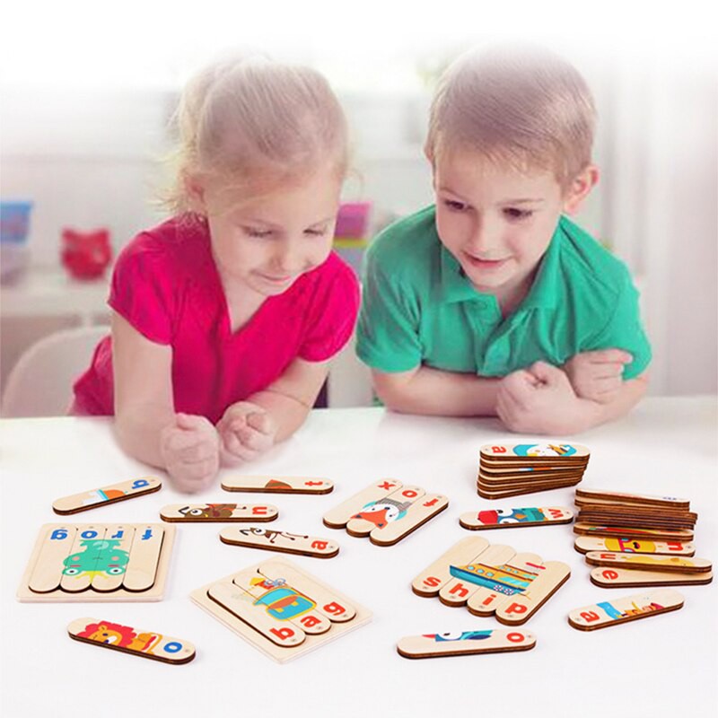 Bộ xếp hình bằng gỗ 3D Montessori - Đồ chơi xếp hình que kem giúp bé học tiếng anh