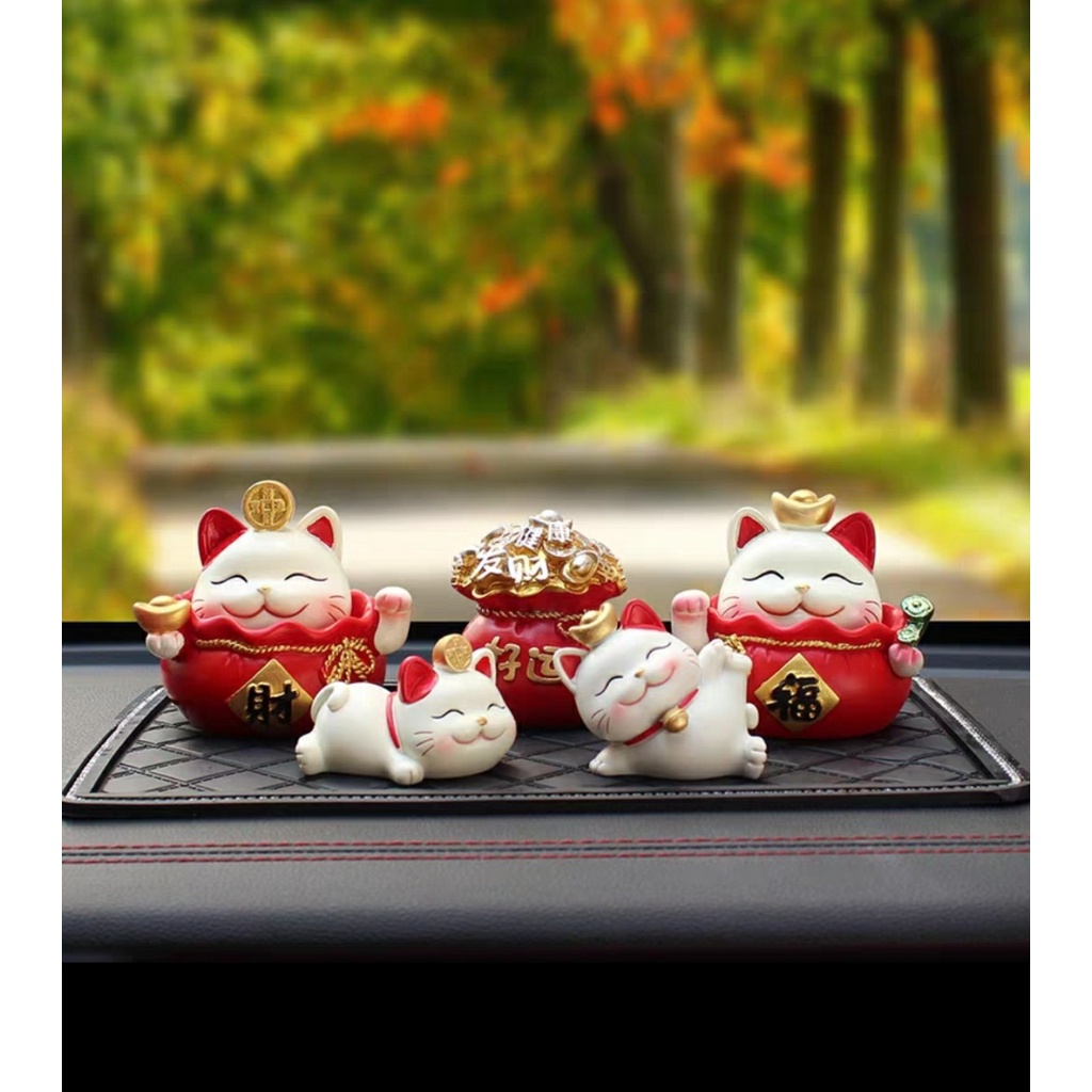 Sét Decor mèo thần tài lúc lắc trang trí taplo ô tô, xe hơi, bàn làm việc...