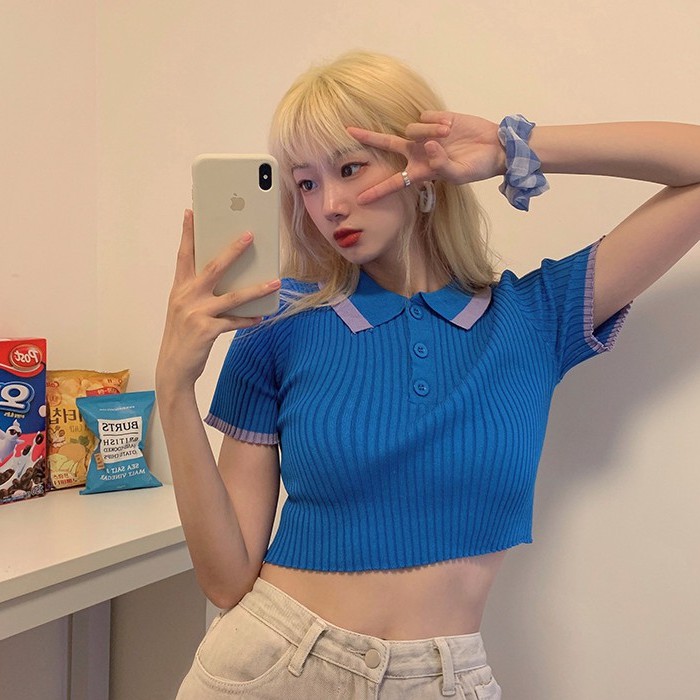 Áo thun tay ngắn cổ polo thời trang Hàn Quốc cho nữ