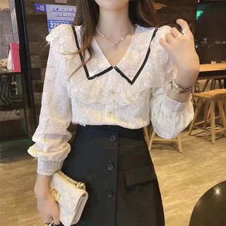 Áo kiểu tay dài phối ren phong cách sành điệu cho nữ