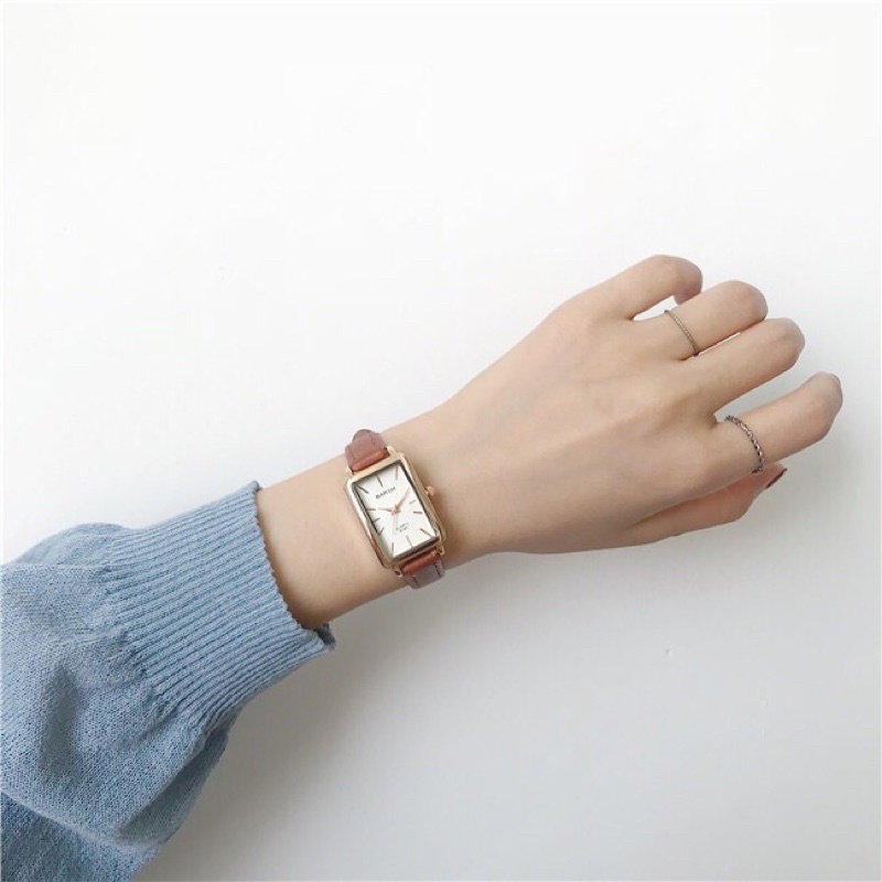 Đồng hồ nữ mặt chữ nhật 28mm dây da nhỏ SULABAS đẹp trẻ trung năng động