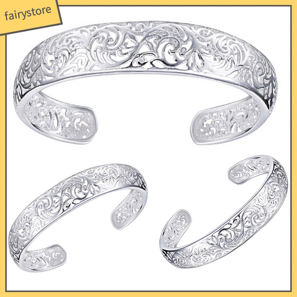 Vòng tay bạc 925 dạng mở họa tiết khoét rỗng đơn giản cao cấp dành cho nữ