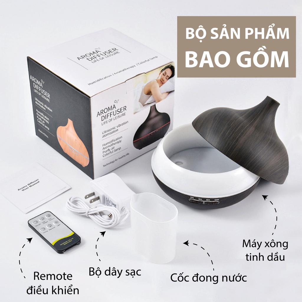 Máy Xông Tinh Dầu Tặng Kèm Điều Khiển Dung Tích 550ml Máy Tự Ngắt Khi Hết Nước Bù Ẩm Phòng Điều Hòa
