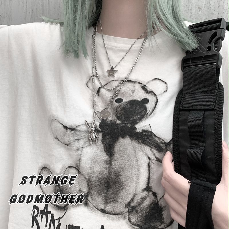 Dây Chuyền Thép Titan Nhiều Lớp Mặt Hình Thỏ Cá Tính Phong Cách Hip-Hop