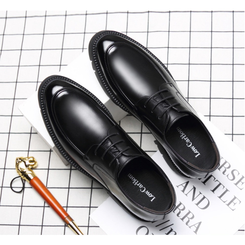 Giày da nam tăng chiều cao 10cm Sans112 da bò giầy tây đế độn gót size 37 cao cấp da bóng 9cm đám cưới chú rể mặc vest