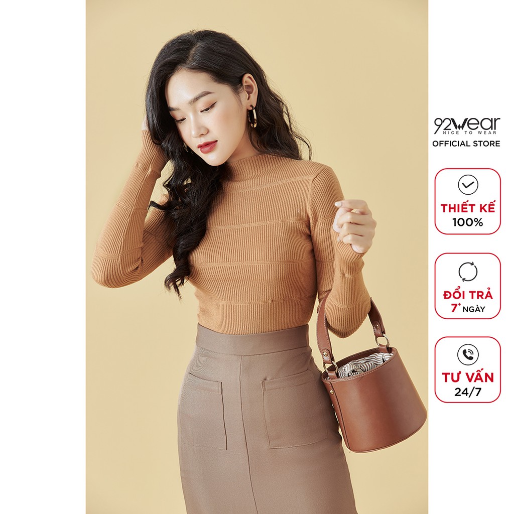 Áo len dài tay mỏng nữ ôm boby 92WEAR co giãn, mềm mịn ALA0052 | BigBuy360 - bigbuy360.vn