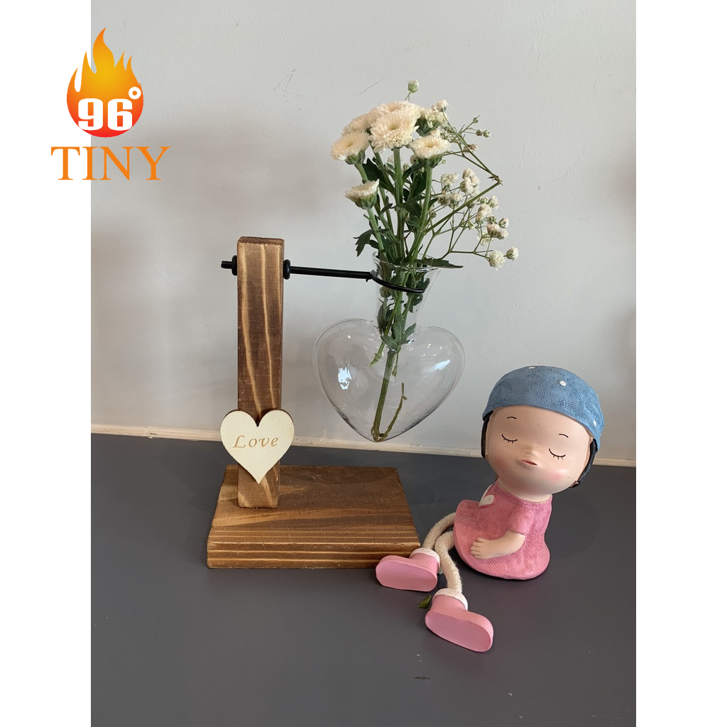 Bình thủy tinh hình trái tim cắm hoa để bàn, phòng khách, bàn làm việc văn phòng