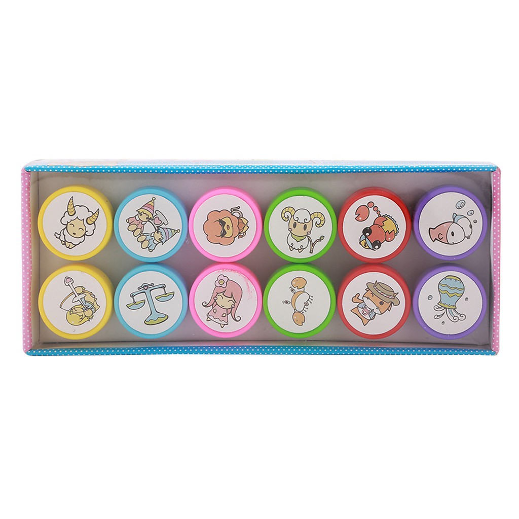 Bộ Con Dấu 12 Cung Hoàng Đạo Theo Phong Cách Chibi đóng dấu trang trí, sáng tạo cho bé
