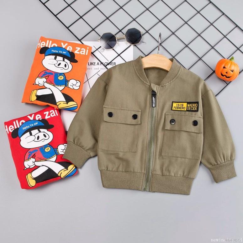 Áo khoác kéo khóa in hình hoạt hình phong cách Hàn Quốc cho bé trai