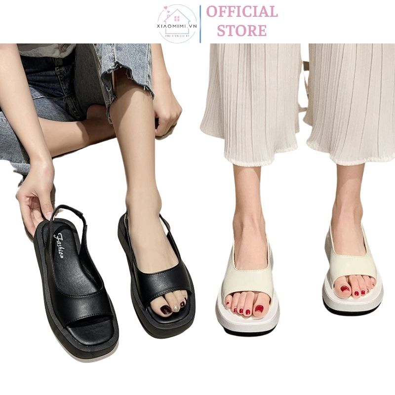 Sandal nữ đế bánh mì 3 phân quai hậu da mềm trơn đế xuồng đi êm bền nhẹ XIAOMIMI G2.027.TR.37