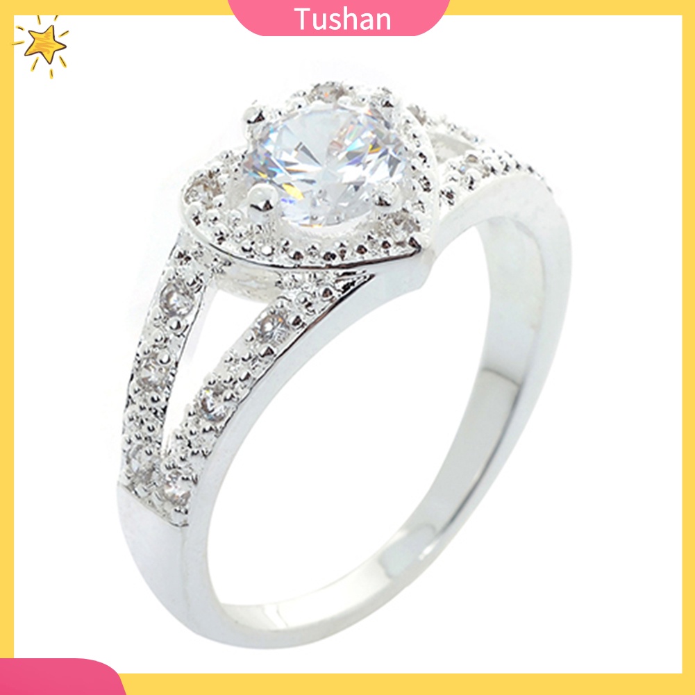 Nhẫn mạ bạc 925 đính đá hình trái tim xinh xắn quý phái