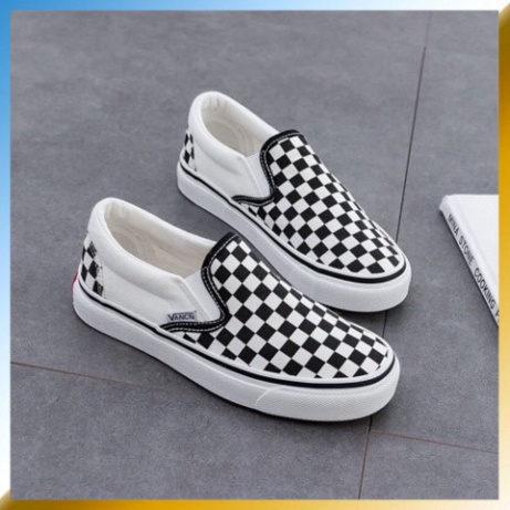 Giày lười nam nữ cao cấp full bill box, giày thể thao Slip On Vans Caro đẹp kẻ sọc đen trắng cá tính, đế êm lót da D18 | BigBuy360 - bigbuy360.vn