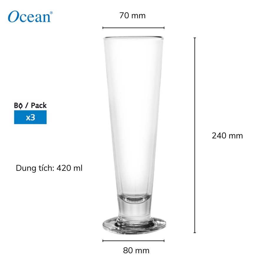 Bộ 6 ly thủy tinh Ocean Viva footed 420ml - Chính Hãng