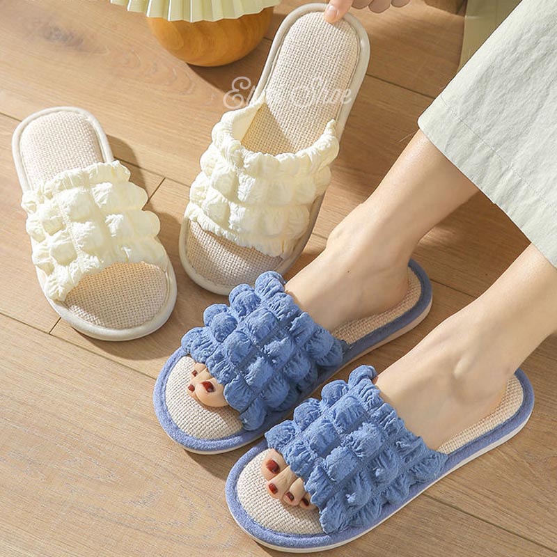 Dép Đi Trong Nhà Vải Lanh Đế Bằng Thời Trang Bốn Mùa Cho Nữ