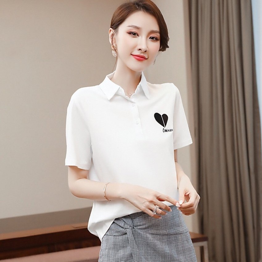 Áo thun nữ có cổ tay ngắn phối họa tiết trái tim thời trang PONIVA cao cấp chất vải mềm mịn thấm hút tốt
