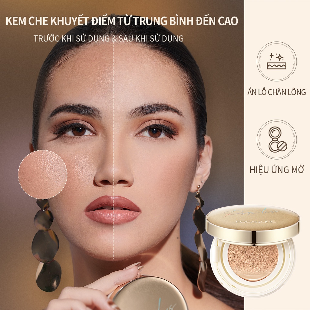 Phấn nước BB FOCALLURE Golden Age 12g chống nước kết cấu mỏng nhẹ che phủ hoàn hảo làm mờ lỗ chân lông | BigBuy360 - bigbuy360.vn