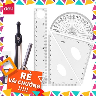 Bộ Compa học sinh DELI, Đen - Gồm 8 dụng cụ EG30404