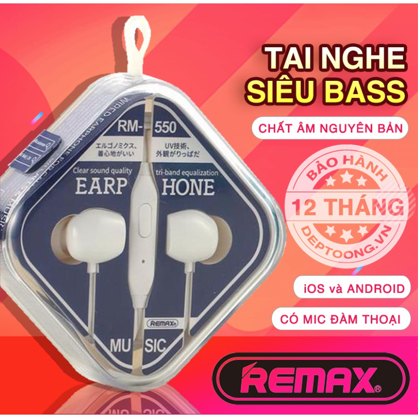 Tai nghe siêu bass của REMAX chất âm nguyên bản bảo hành 12 tháng rm550