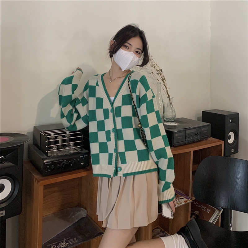Áo khoác cardigan cổ chữ V dáng rộng thời trang Hàn Quốc