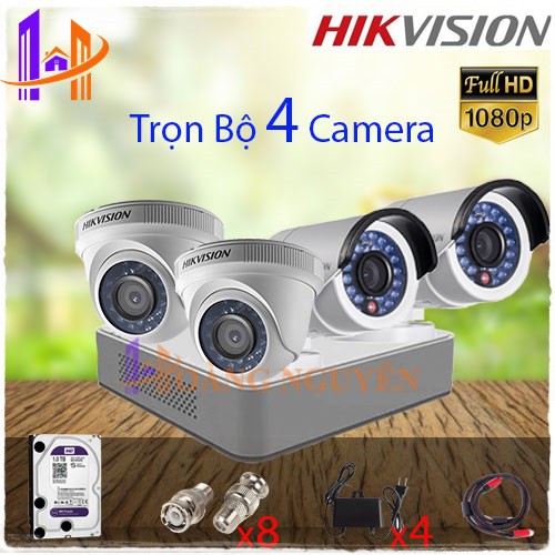 [NHÀ PHÂN PHỐI] Trọn Bộ 4 Camera 2MP Hikvision 2 Camera Ngoài Trời DS-2CE16D0T-IRP và 2 Camera Trong Nhà DS-2CE56D0T-IRP