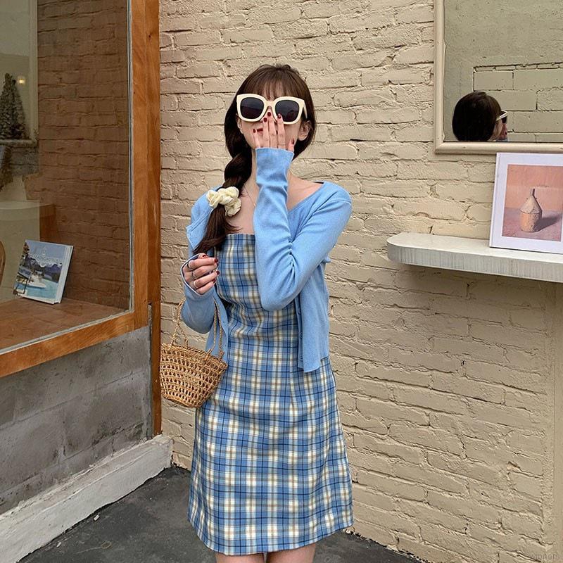 Đầm Hai Dây Họa Tiết Sọc Caro Phong Cách Retro | BigBuy360 - bigbuy360.vn