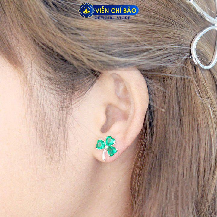 Bông tai bạc nữ cỏ ba lá màu hồng xanh lá chất liệu bạc 925 thời trang phụ kiện trang sức nữ Viễn Chí Bảo B400226