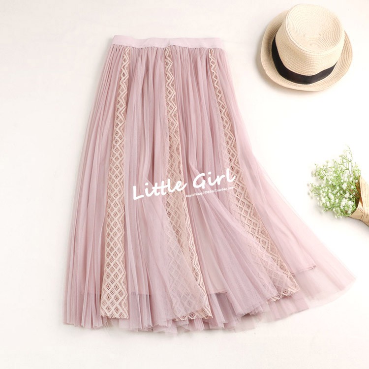 Chân váy midi xếp li pha ren -V18