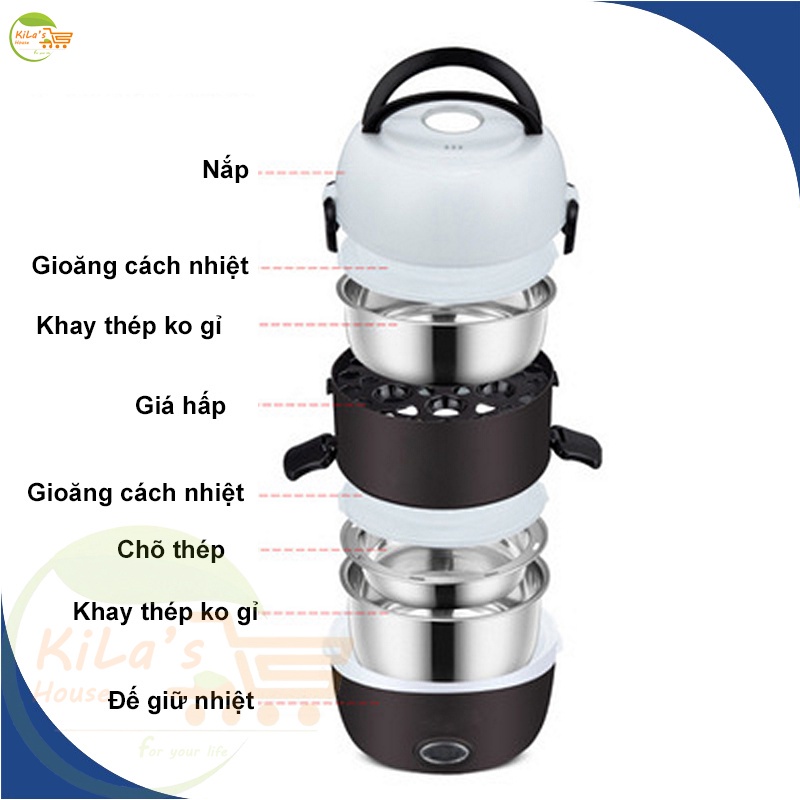 Hộp cơm cắm điện 3 tầng tiện lợi cho dân văn phòng - Hộp cơm giữ nhiệt hâm nóng thức ăn nhanh
