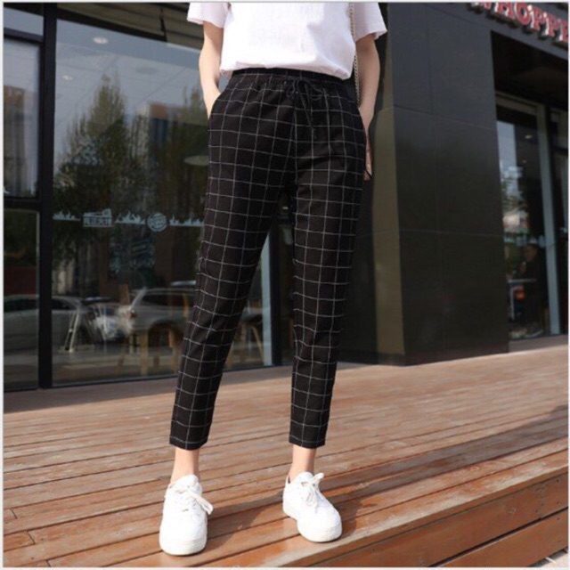 Quần plaidpants sọc caro free size dưới 1m65 và 60kg mặc đẹp - kèm ảnh thật