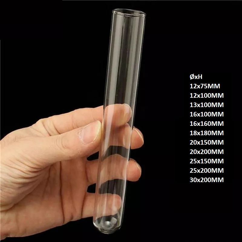 Ống nghiệm thủy tinh chịu nhiệt nhiều size phi 12mm ->30mm | Test tubes without screw cap