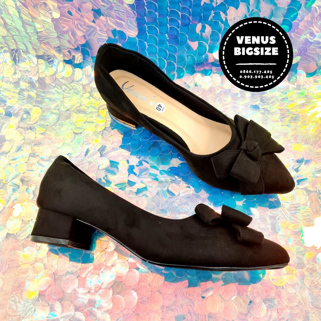 👠👠👠Giày Nữ Công Sở Big Size Nơ 6 cánh Gót Thấp PVN9737