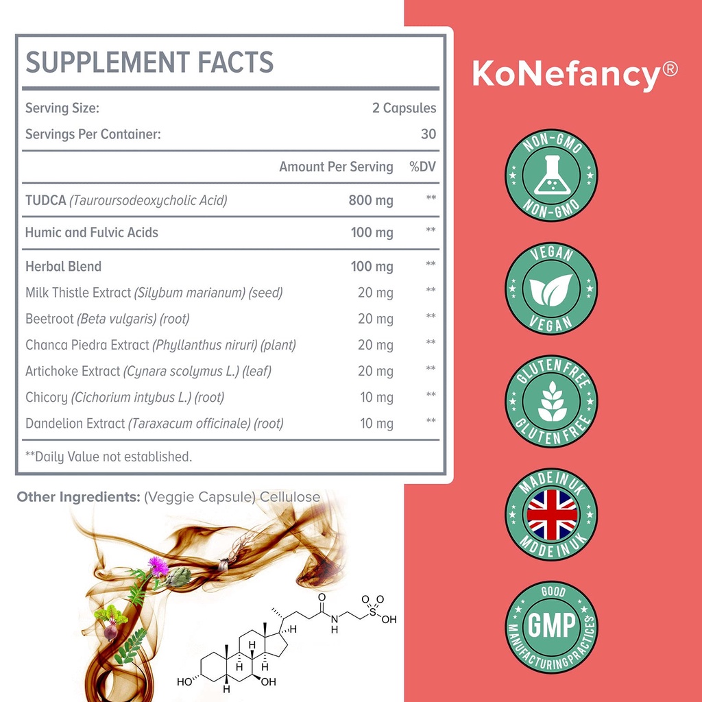AMINO ACID - KONEFANCY - ADVANCED TUDCA- 1000MG - 60 CAPSULES - Hỗ trợ giải độc bảo vệ gan - Từ UK