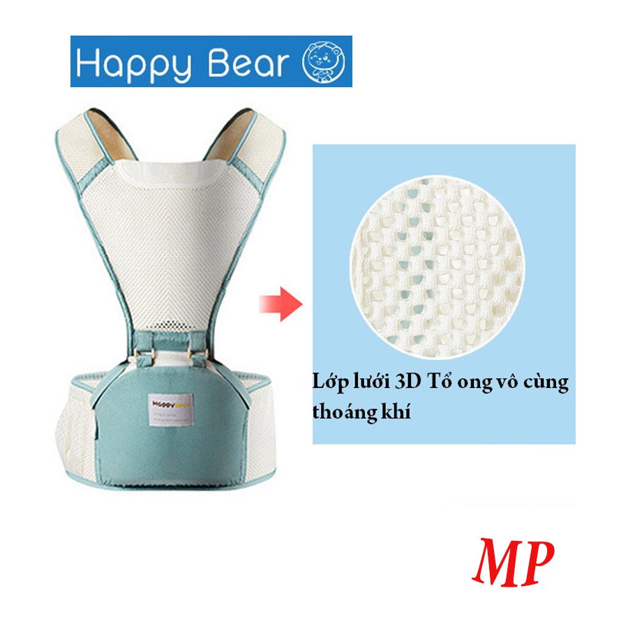 Địu Em Bé 6 Tư Thế HAPPY BEAR - Có Bệ Ngồi, cho bé 0-36 tháng