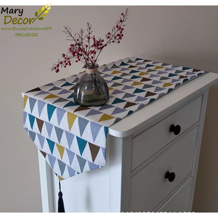 KHĂN RUNNER MARY DECOR - TAM GIÁC XANH VÀNG NÂU KR-B09