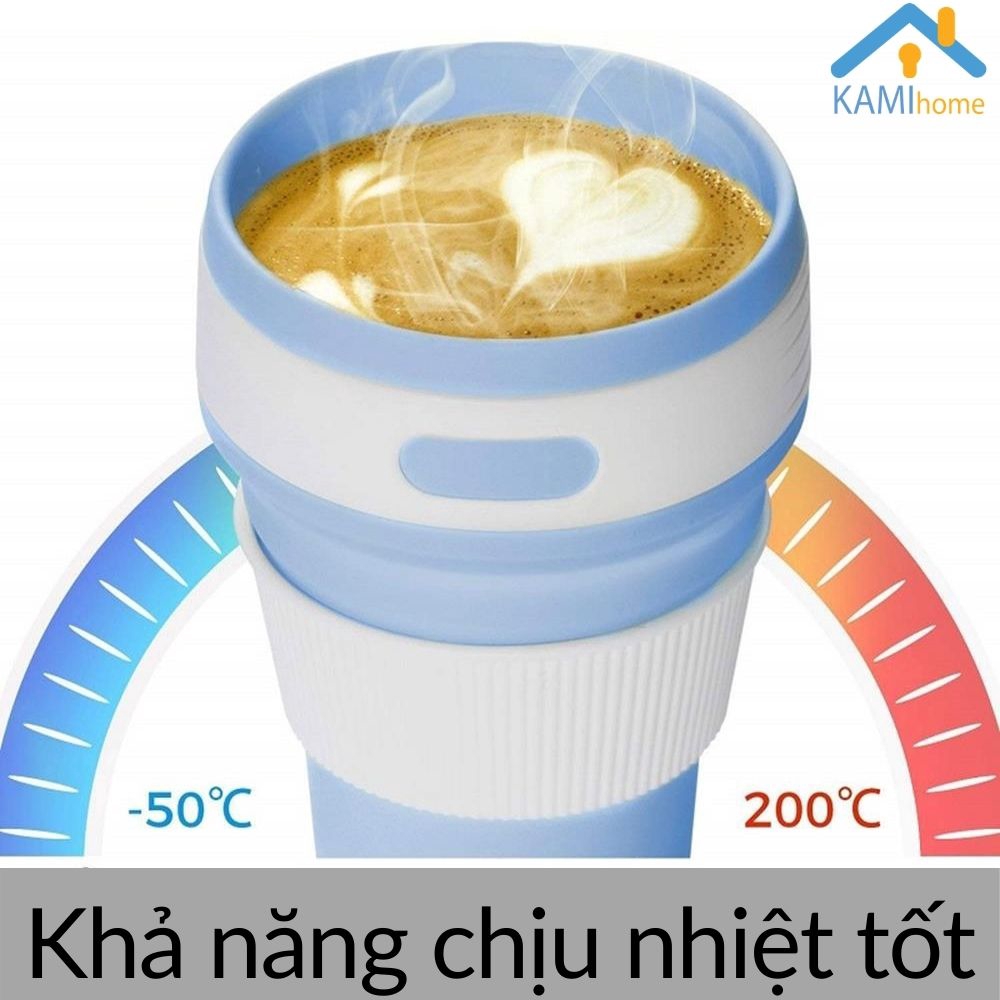 Ly uống trà sữa nước ép cà phê dễ thương gấp gọn có ống hút nắp chống tràn 350ml chất liệu Silicone an toàn mã 2201