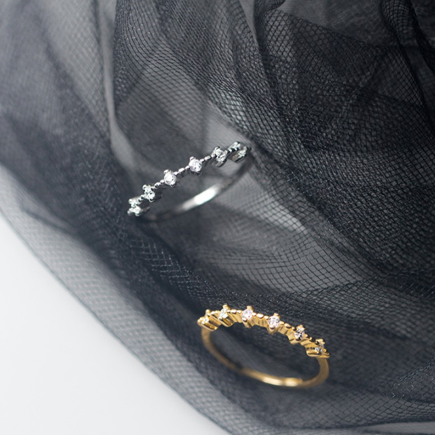 Nhẫn bạc nhẫn nữ bạc s925 có size đính đá hình thoi đan xen Cá jewelry