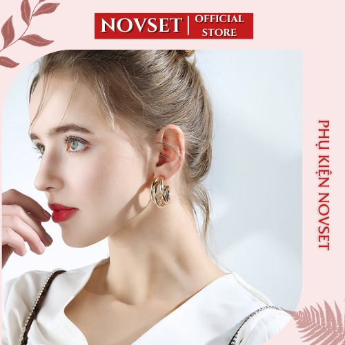 Khuyên Tai Nữ Novset / Bông tai Nữ Kiểu dáng set 3 hình tròn bản to cao cấp cho nàng