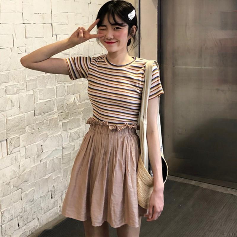 Áo Croptop tay ngắn hoạ tiết kẻ sọc cho nữ