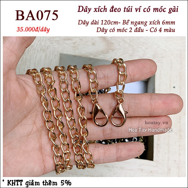 Dây xích 6mm dài 120cm có móc gài BA075- Dây đeo thay thế cho túi ví