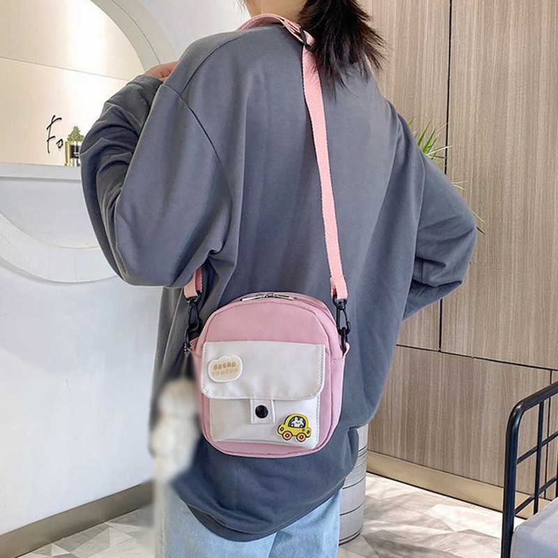 Túi đeo chéo bằng vải bạt kiểu hoạt hình đáng yêu theo phong cách Hàn Quốc