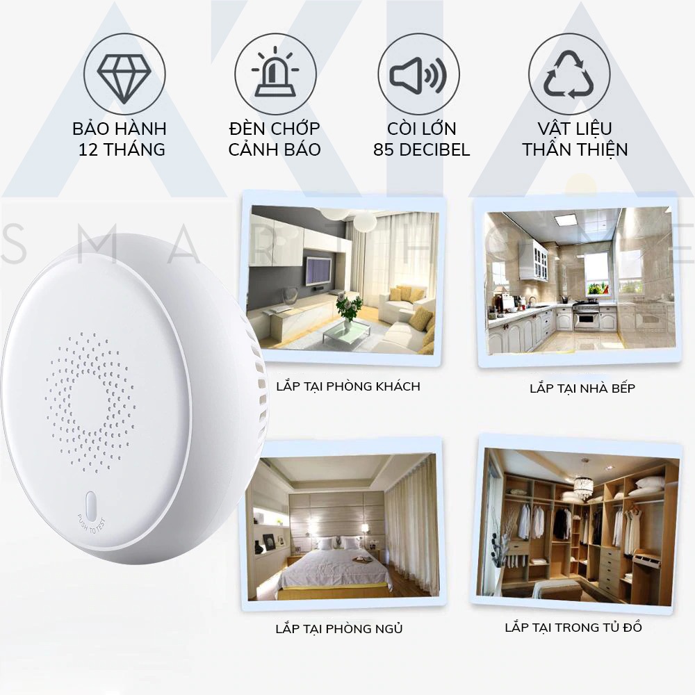 Cảm biến khói Tuya AKIA Zigbee, thiết bị báo cháy sensor Photoelectric cực nhạy, kết nối app Smart Life