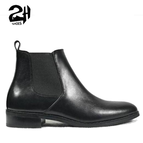 Giày nam Boots cổ lửng phối thun da bò SHOES 2H size 38-43, Đen 2H-53