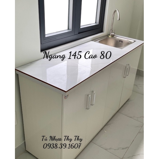 freeshipHCM có lắp đặt Tủ bếp nhựa có bồn rửa màu trắng 145x80 vòi inox304,bộ xả đầy đủ