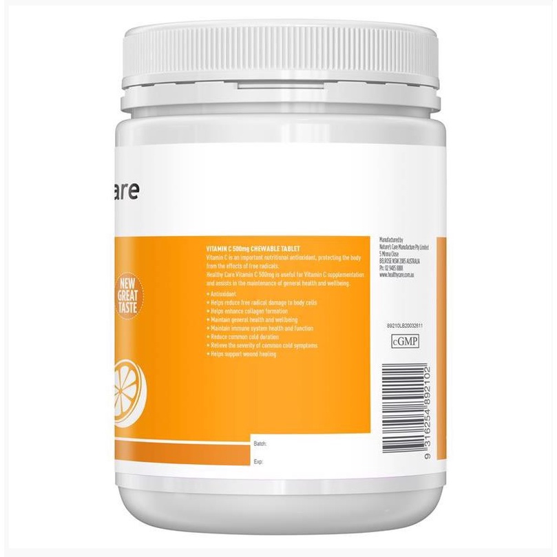 Viên C Nhai Vitamin C 500mg 500 viên, Viên Nhai Zinc Healthy Care Tăng Đề Kháng, Làm Sáng Da 500 viên