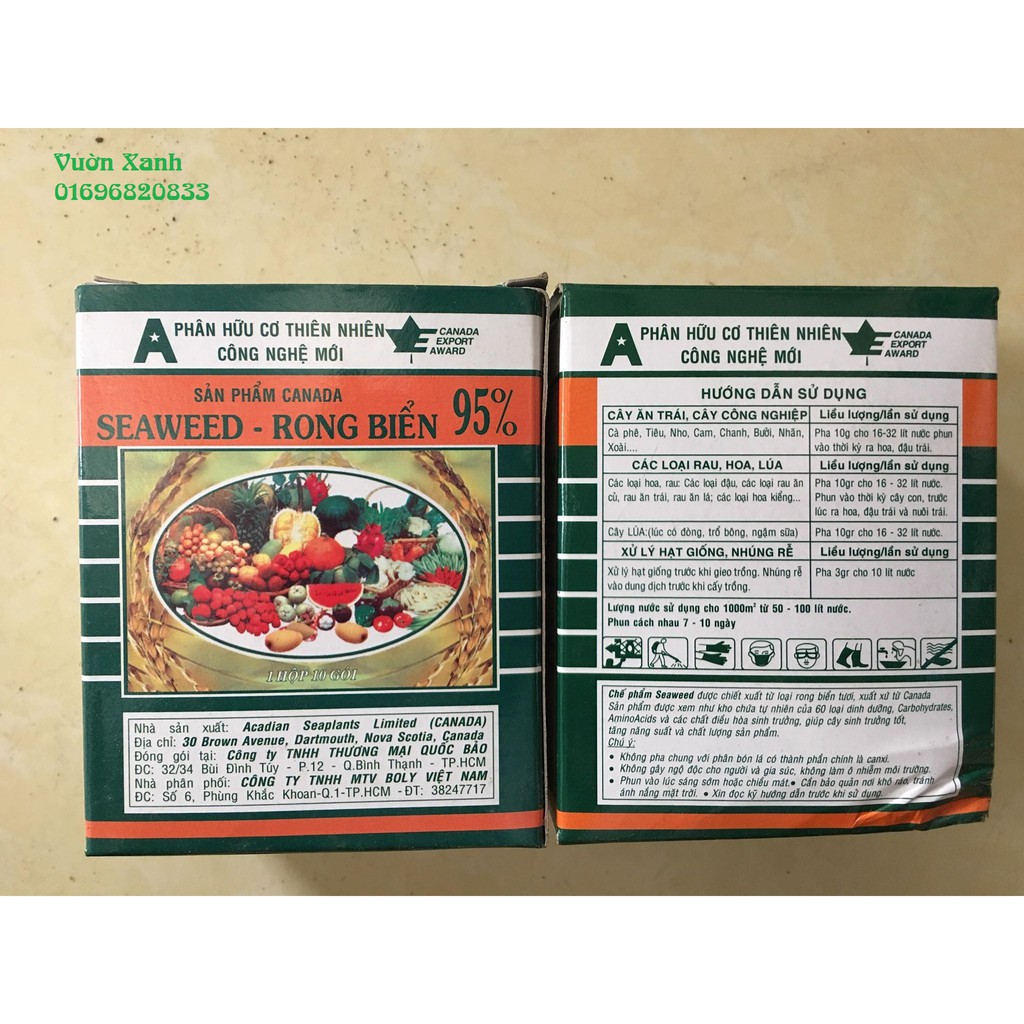 [SIEURE] Hộp 10 gói phân bón rong biển SEAWEED NK Canada 10gr/gói hàng đẹp, phân phối chuyên nghiệp.